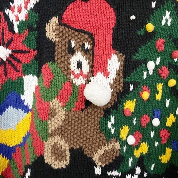 Vintage Ugly Christmas Tree Bear Bobble Hand Knit Sweater - Picture 6 of 11